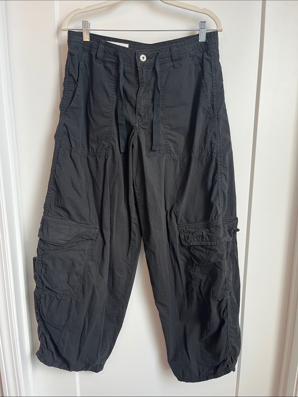 Zara Black Wide-Leg Cargo Trousers with Drawcords